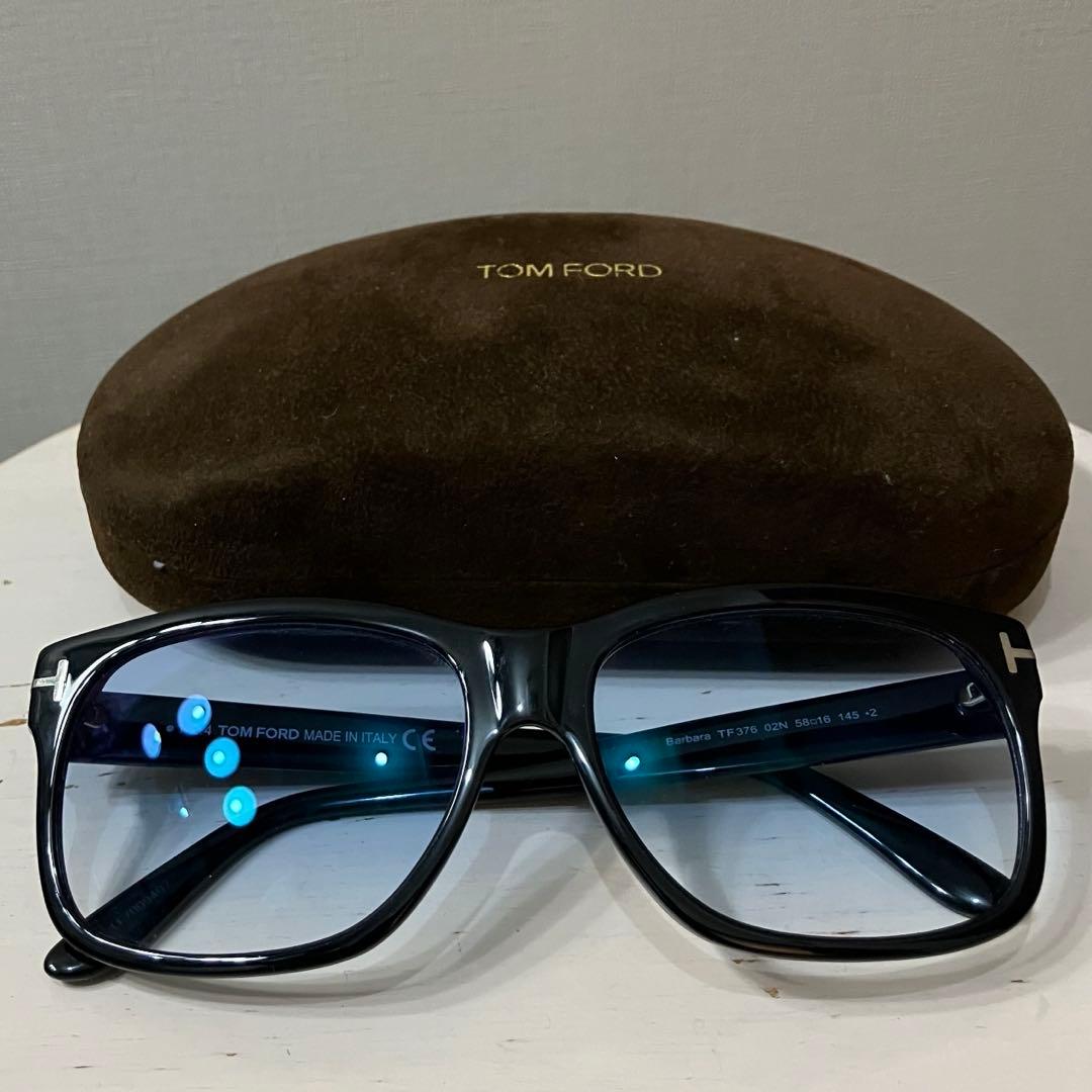 美品✨TOM FORD スクエア型サングラス ブラック　クリアブルー