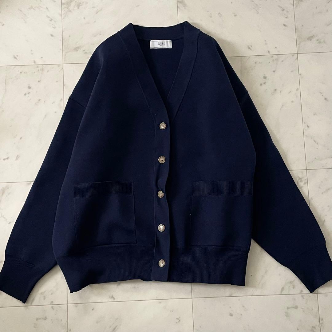 極美品　 SLOBE IIENA ワイドシルエットVネック カーディガンネイビー