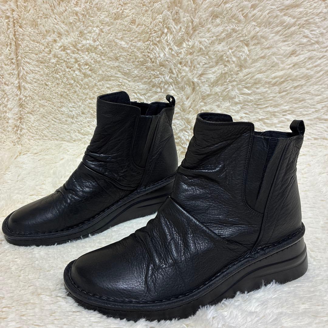nico 本革ブラックレザー サイドゴアブーツ 軽量 美品 コンフォートブーツ