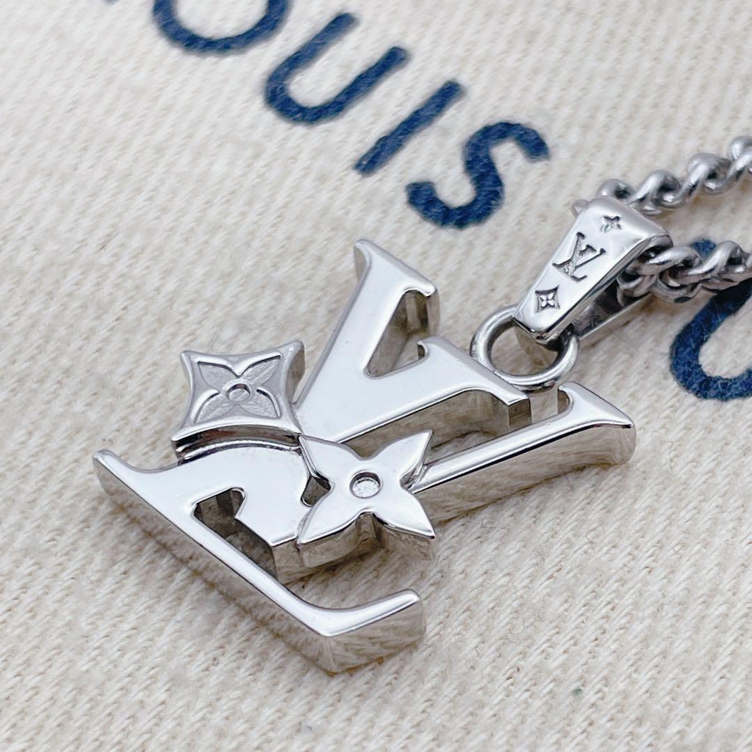 LOUIS VUITTON ネックレス　ロウ　チェーン　LV　トップ　シルバー