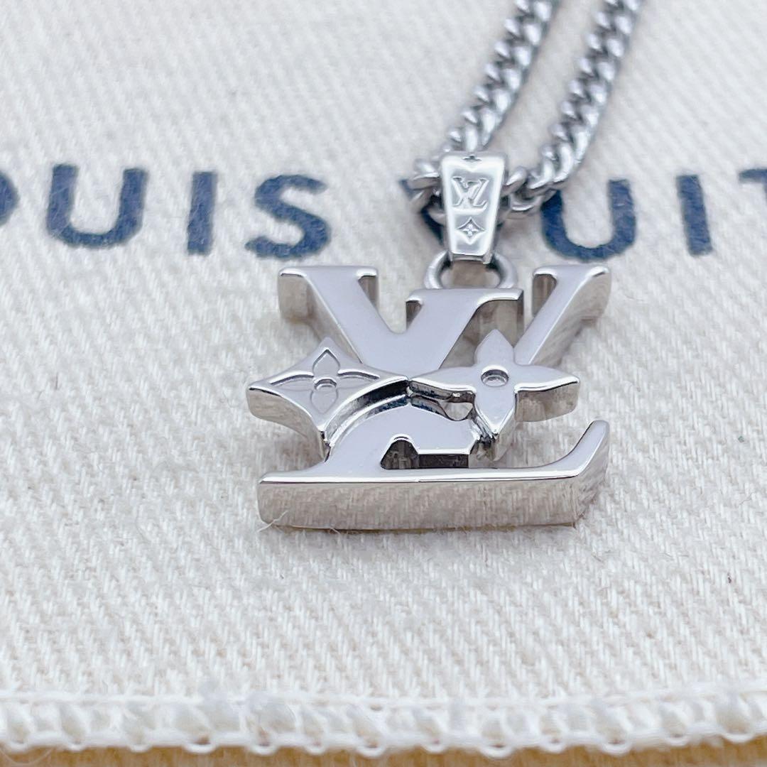 LOUIS VUITTON ネックレス　ロウ　チェーン　LV　トップ　シルバー