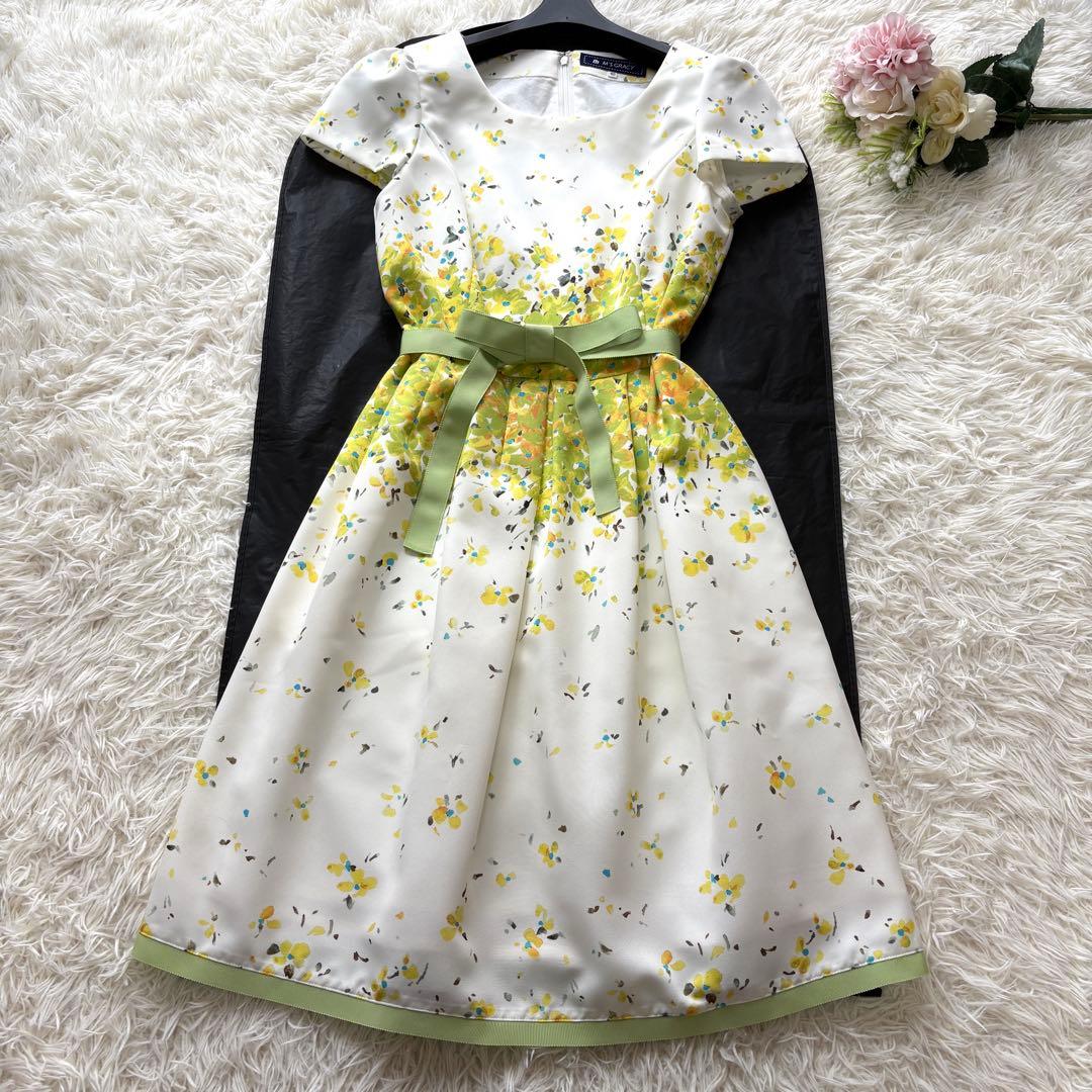 【未使用級】ウエストリボン　花柄　エムズグレイシー　フレア　ワンピース　40