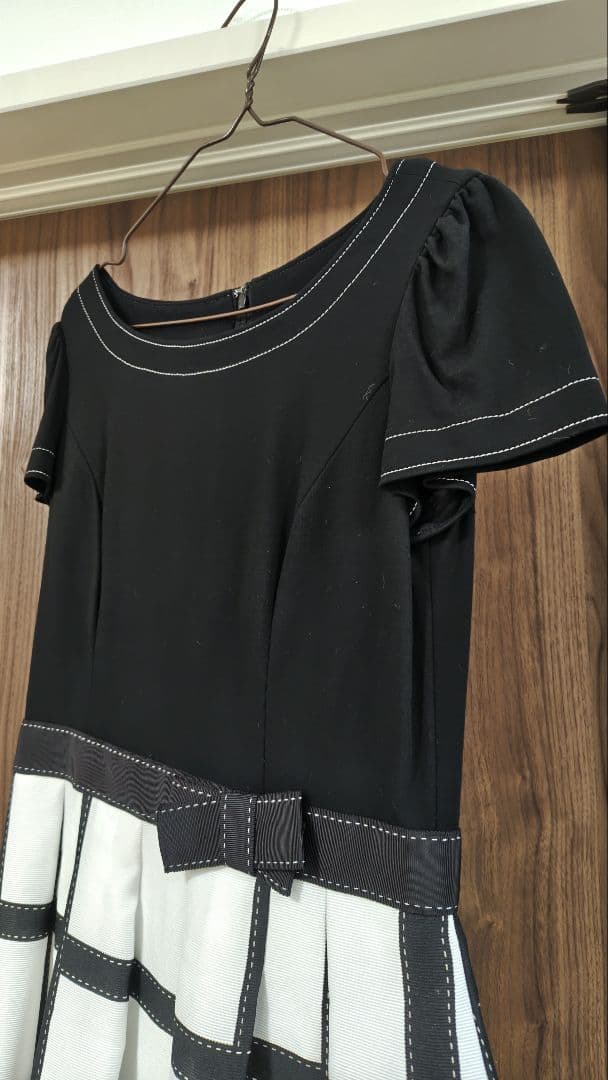 ✨美品✨エムズグレイシー　リボン　格子柄　ワンピース　ステッチ　バイカラー　38