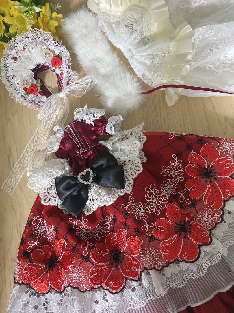 ニ*ウ様 リカちゃん ジェニーちゃん 着せ替え服 赤と白のドレス ハンドメイド