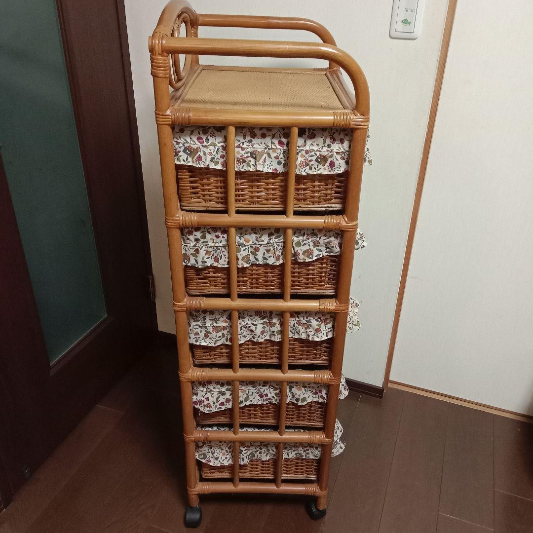 ラタン家具 レトロ チェスト ラタン収納 キャスター付き 引出し 5段