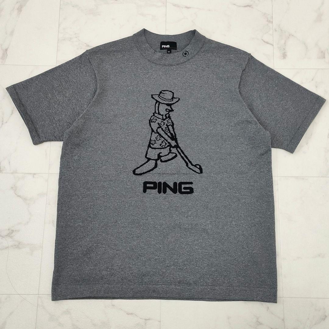 【極美品】PING　ゴルフ　半袖ニットシャツ　Mr.PING柄　ストレッチ　LL