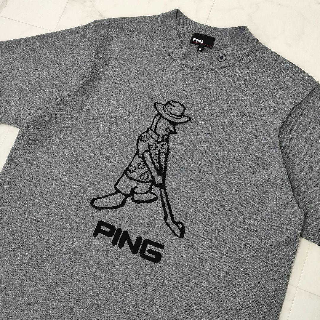 【極美品】PING　ゴルフ　半袖ニットシャツ　Mr.PING柄　ストレッチ　LL