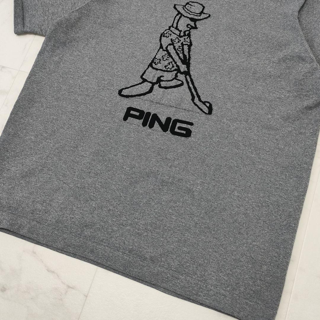【極美品】PING　ゴルフ　半袖ニットシャツ　Mr.PING柄　ストレッチ　LL