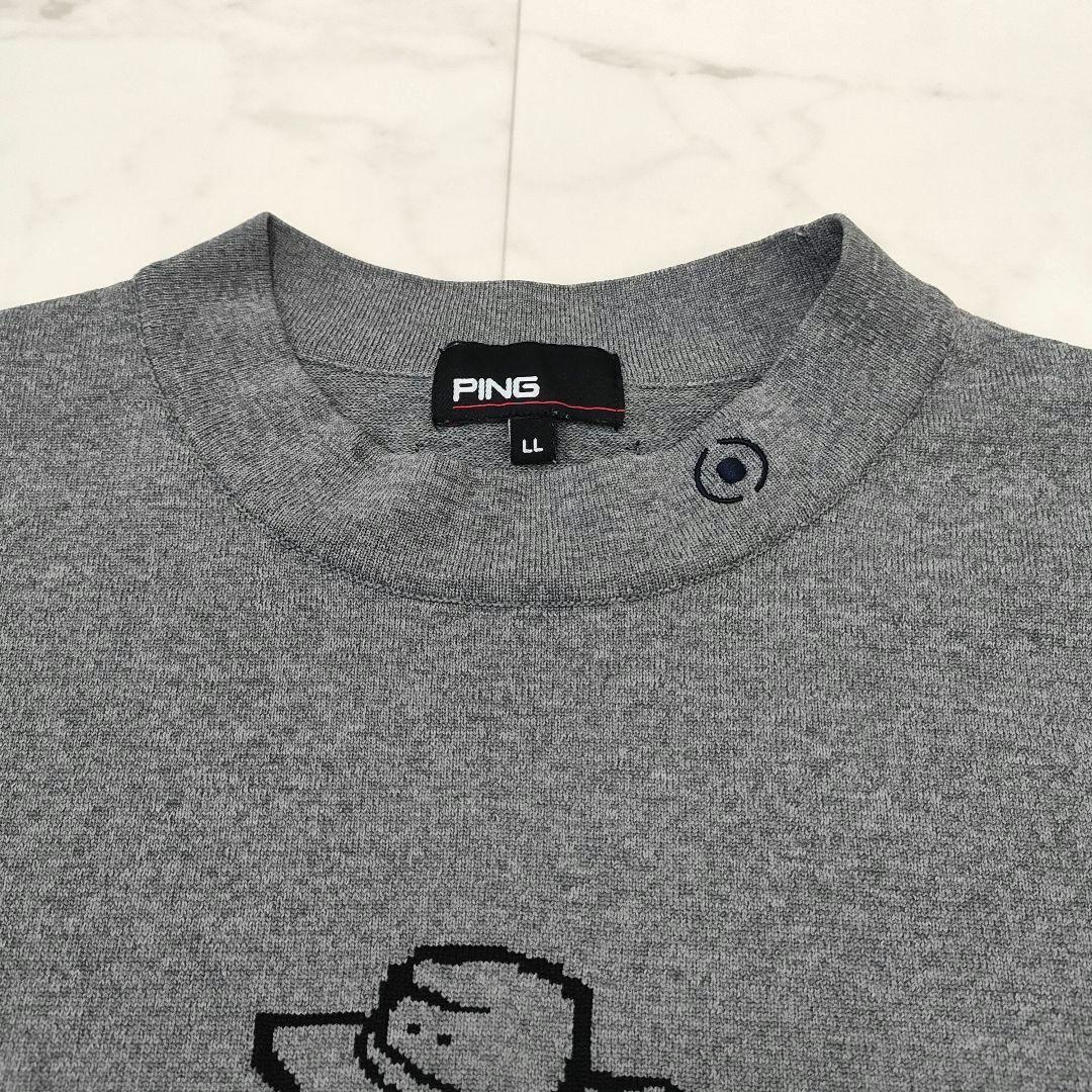 【極美品】PING　ゴルフ　半袖ニットシャツ　Mr.PING柄　ストレッチ　LL