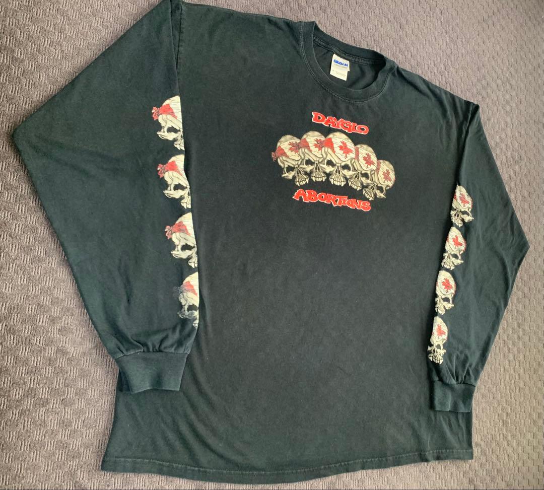 00s“GILDAN”ロングスリーブTシャツ ロンT バンT スカル XL 褪色