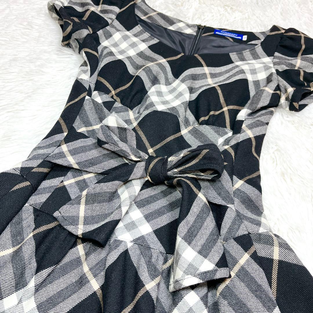 極美品 バーバリー ワンピース チェック パフスリーブ リボン ベルト ブラック