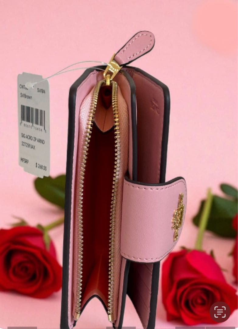 《新品未使用》COACH 二つ折り財布 ブラウン/ピンク【新品】