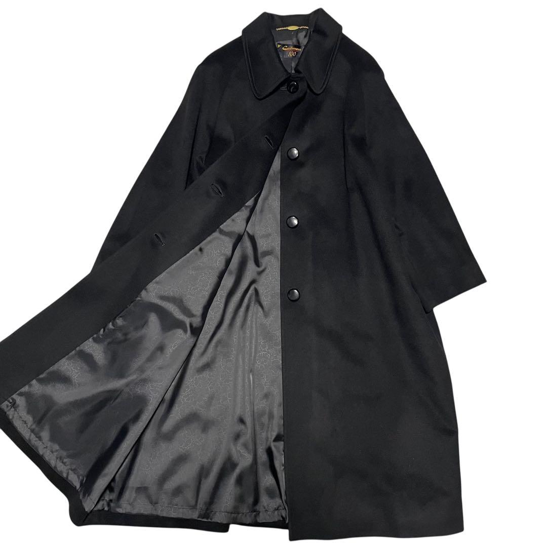 【カシミヤ100%×極美品】マキシ丈ロングチェスターコート 日本製 ブラック L