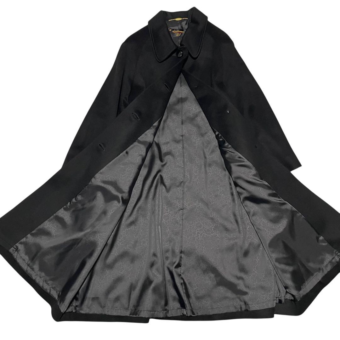 【カシミヤ100%×極美品】マキシ丈ロングチェスターコート 日本製 ブラック L