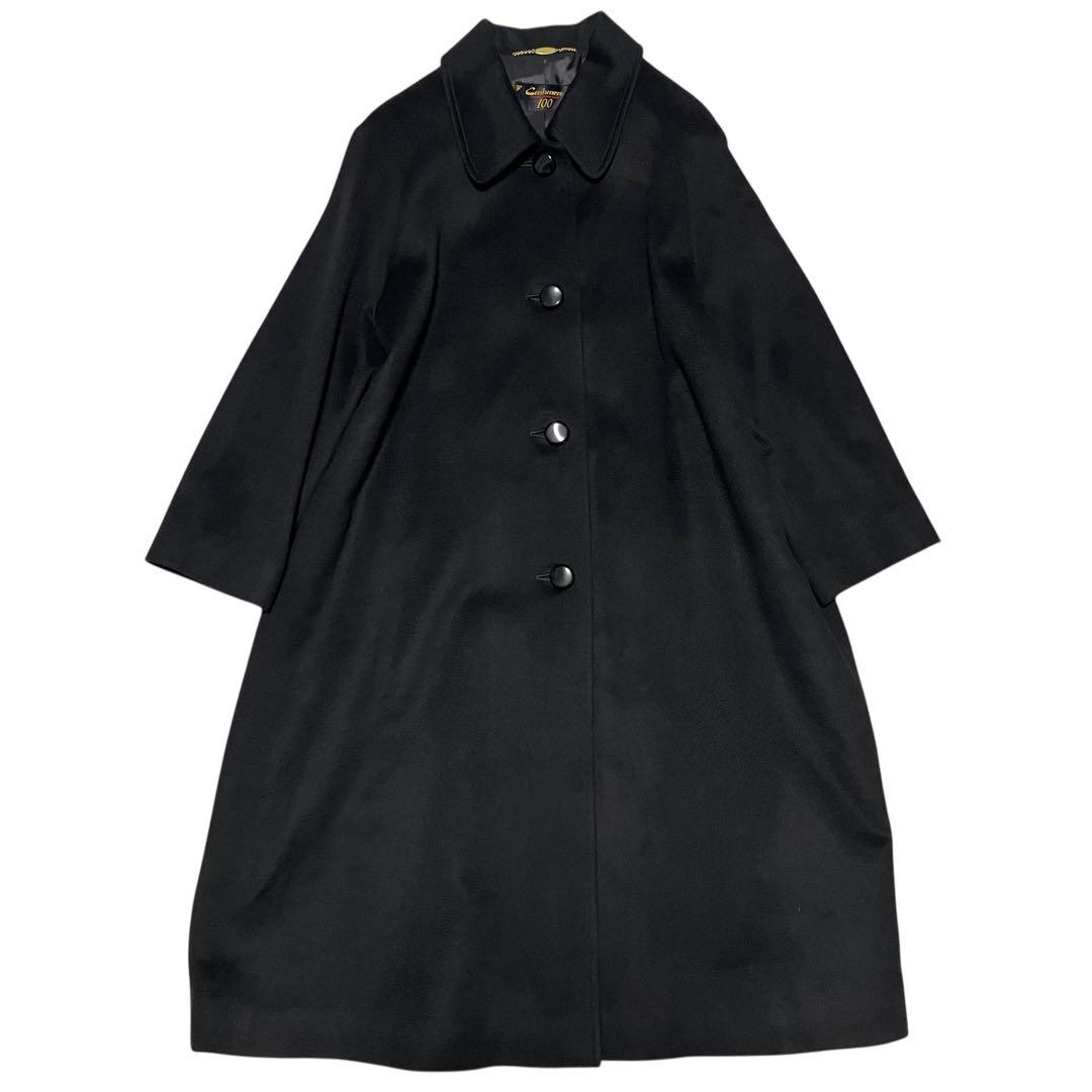 【カシミヤ100%×極美品】マキシ丈ロングチェスターコート 日本製 ブラック L