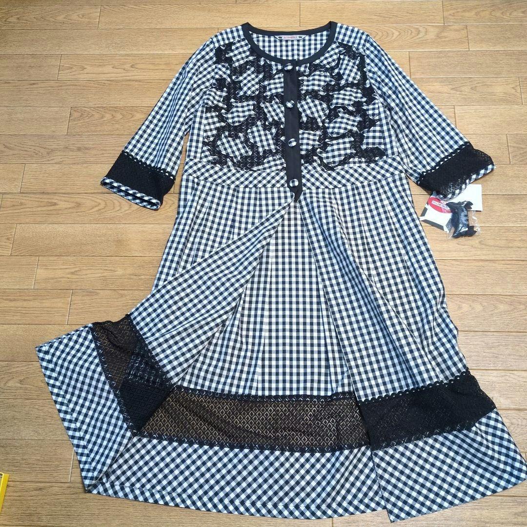新品アルベロベロ♥️ぶたさんギンガムチェック　ロングワンピース　ぶたさんブローチ
