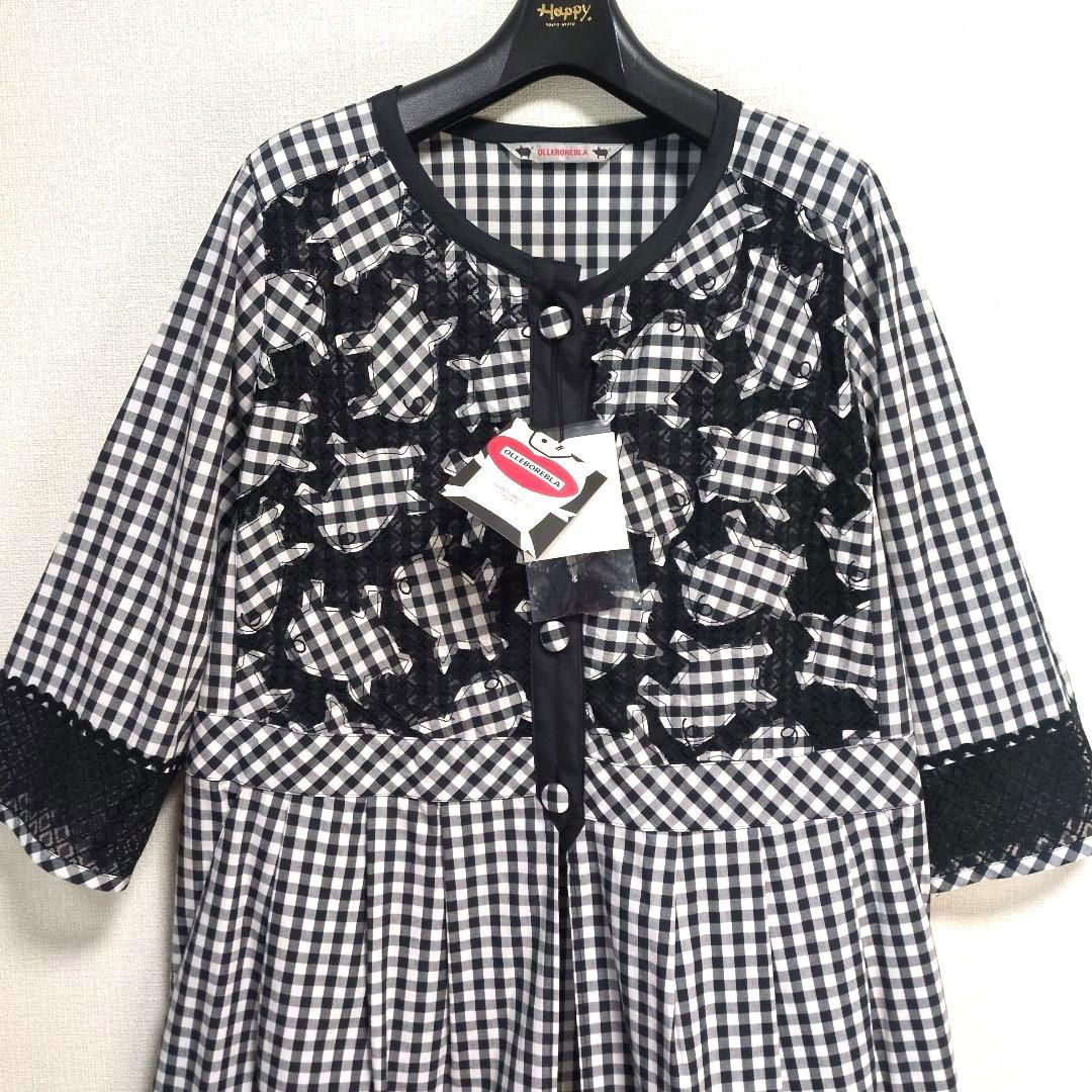 新品アルベロベロ♥️ぶたさんギンガムチェック　ロングワンピース　ぶたさんブローチ