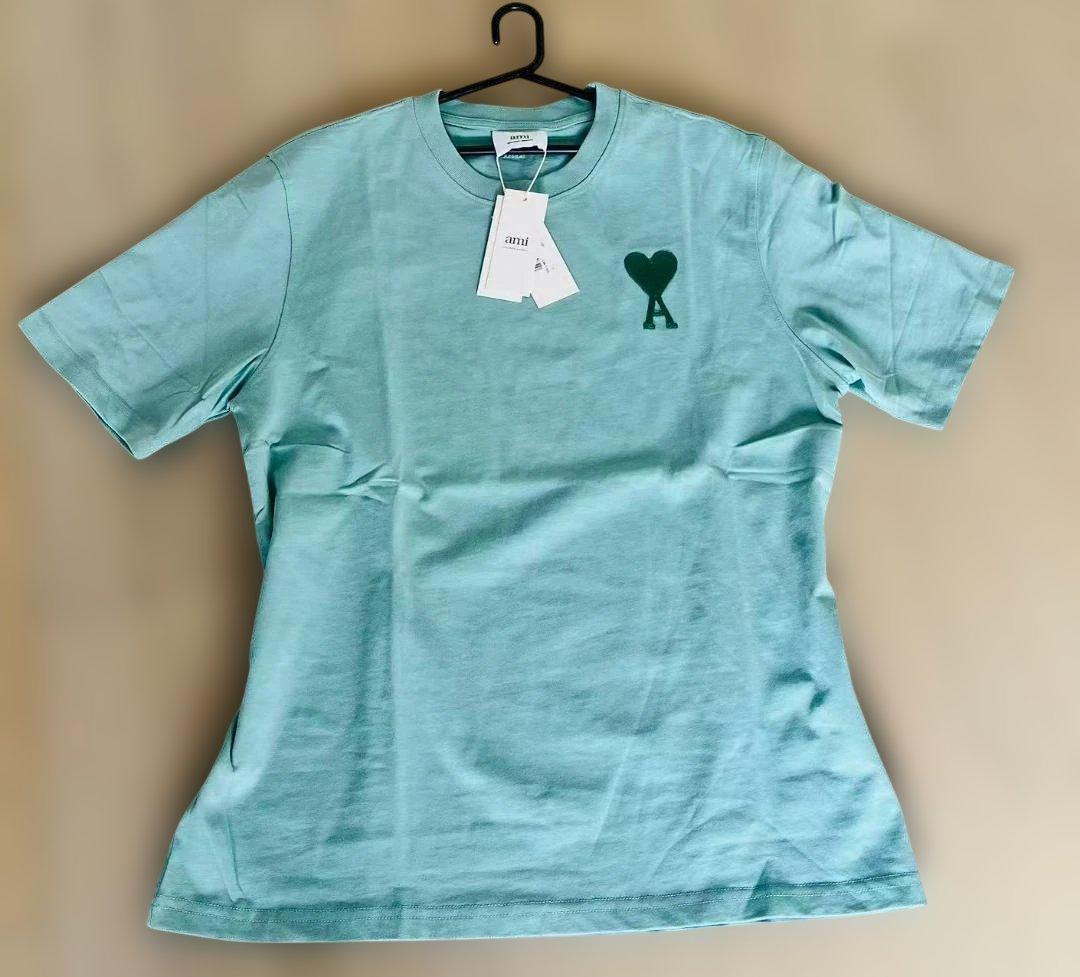【【送料無料】【タグ付新品】AmiミントグリーンTシャツ ハート刺繍 男女兼用