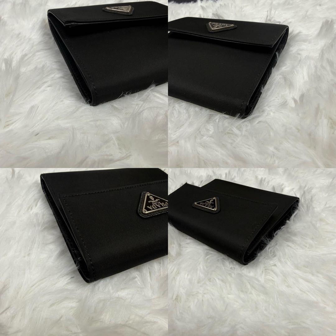【美品】PRADA 三つ折り財布　ブラック　ナイロン トライアングルロゴ　箱付き