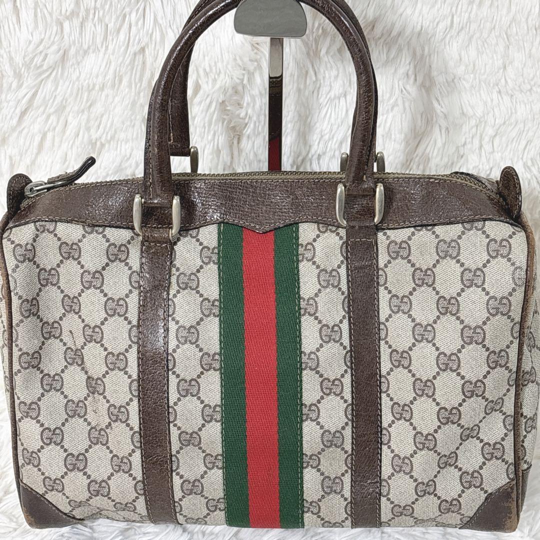 【訳あり】OLD GUCCI ミニボストン　モノグラム　シェリーライン