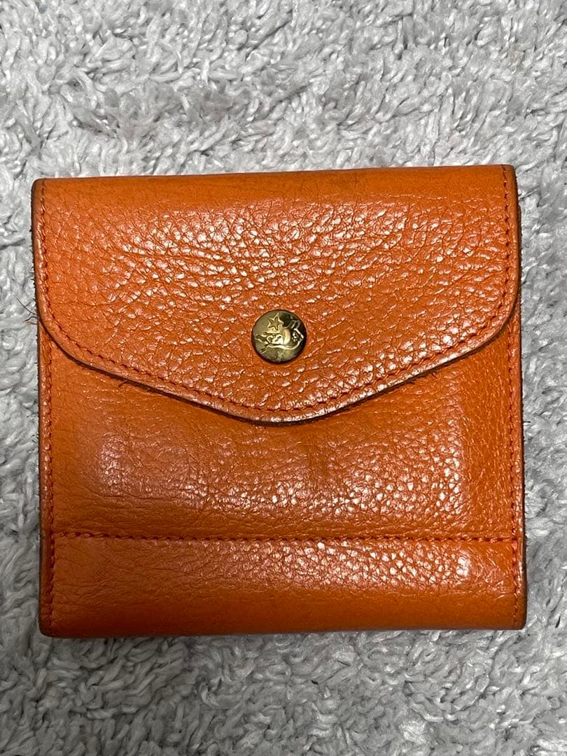 オレンジ レザー 二つ折り財布