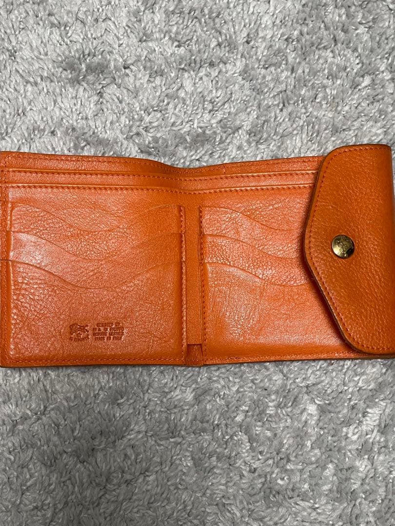 オレンジ レザー 二つ折り財布