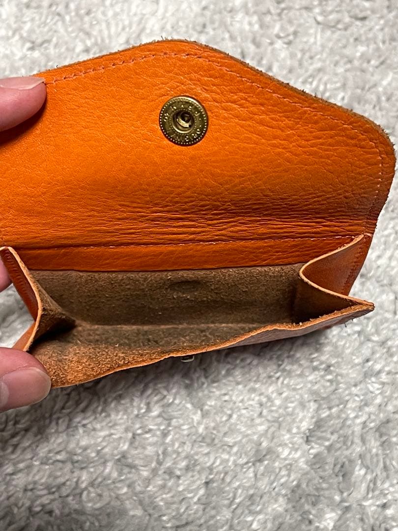 オレンジ レザー 二つ折り財布