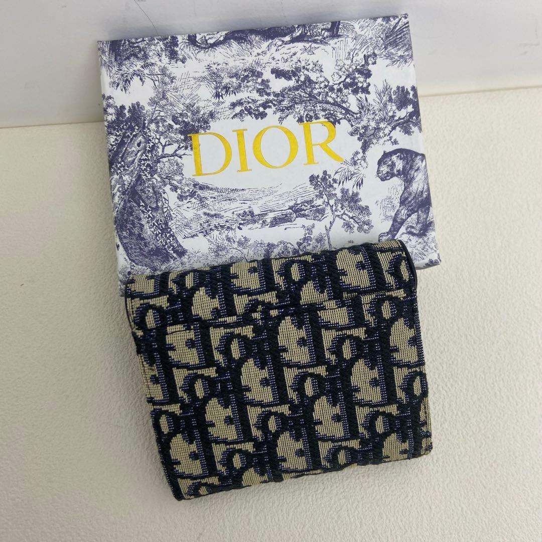 Dior ネイビー＆ベージュ モノグラム 三つ折り財布