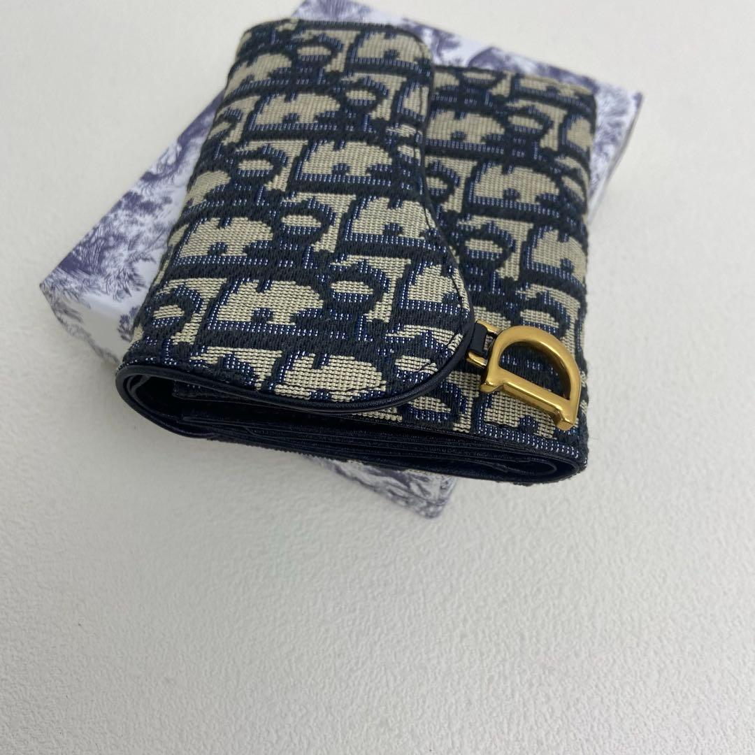 Dior ネイビー＆ベージュ モノグラム 三つ折り財布