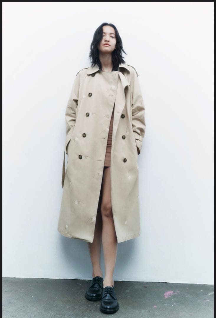 新品　未使用　値札付き　ZARA　花柄ロングトレンチコート