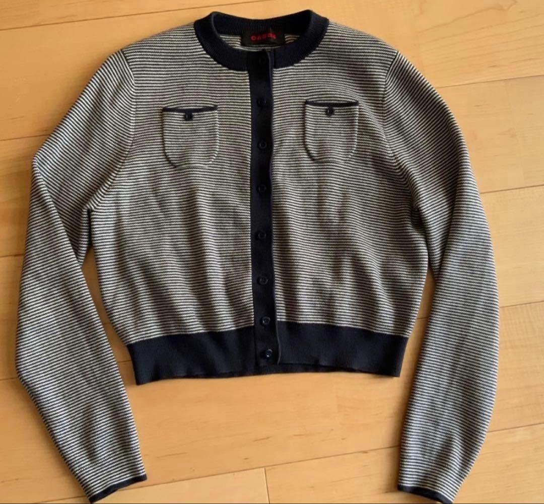 CABaN コットンカシミヤ クルーネックカーディガン　ネイビーストライプ