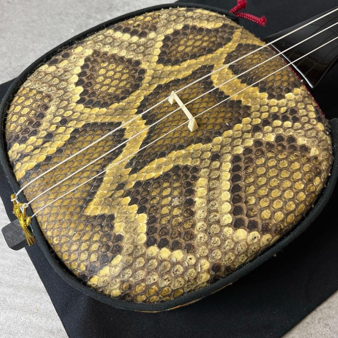 三線 蛇皮 蛇革 強化張り 沖縄 和楽器 ケース付