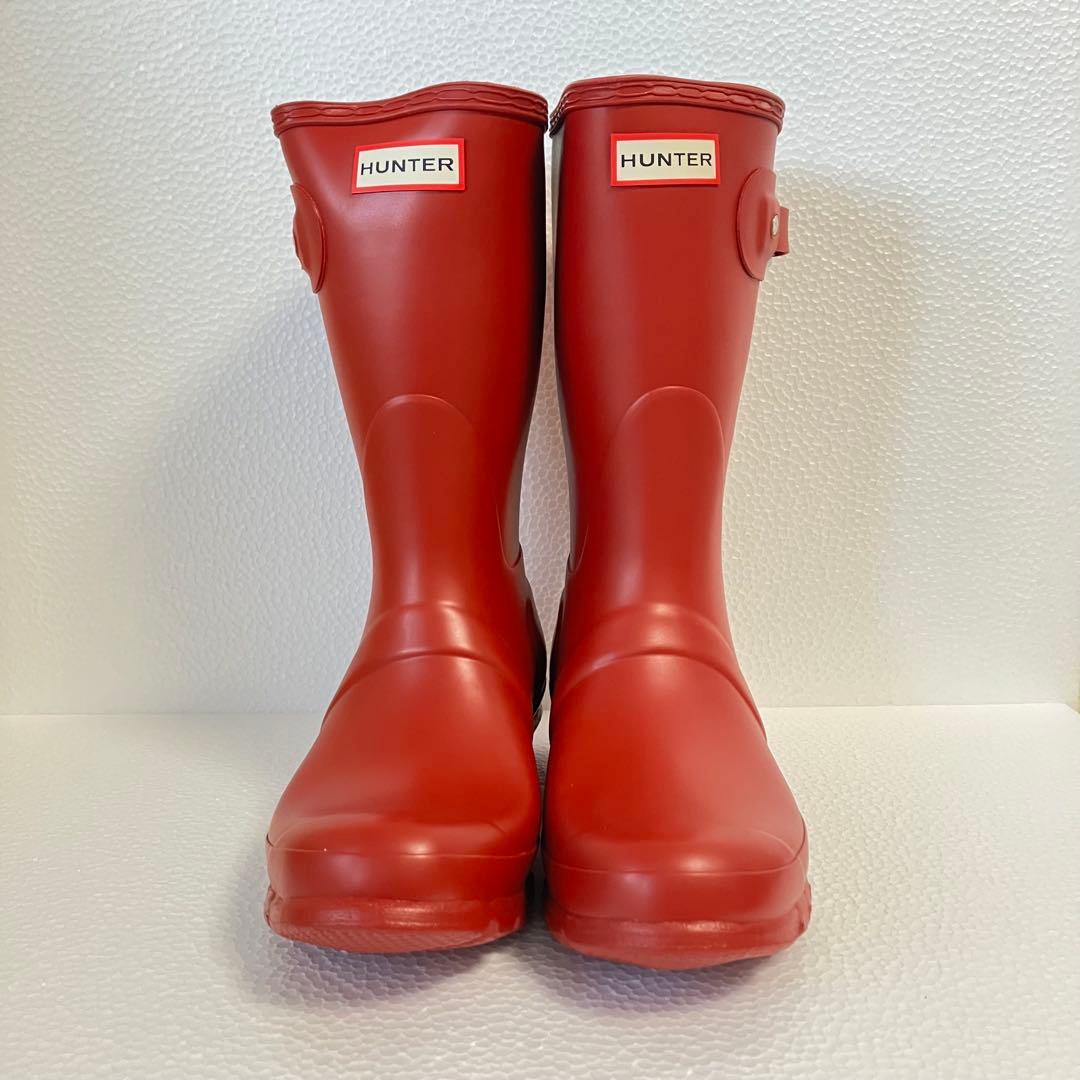 美品✨HUNTER ハンター レインブーツ 赤 レッド 24.5cm 箱付き