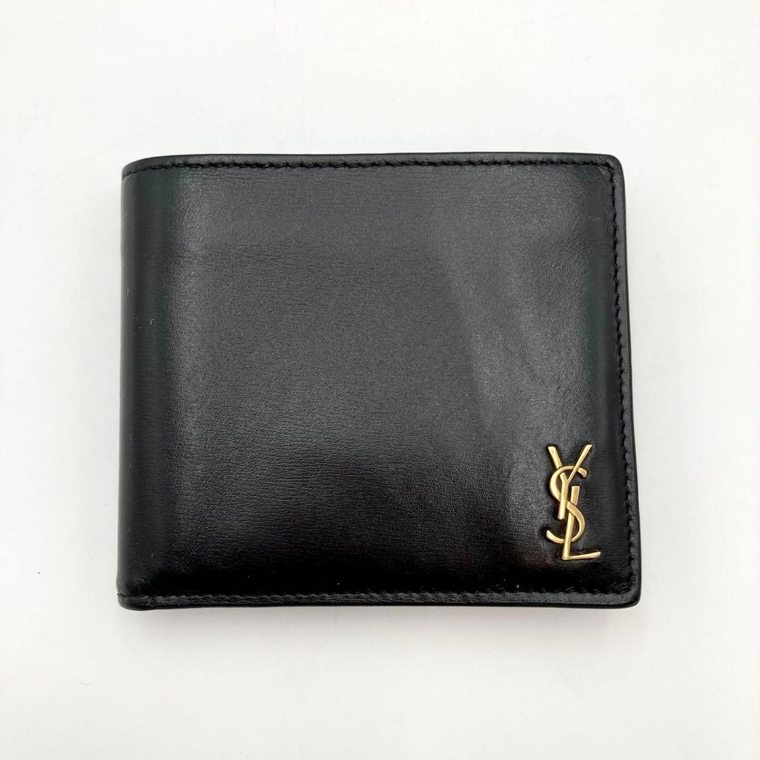 あす✨サンローランパリ タイニー カサンドラロゴ 二つ折り財布 黒 YSL