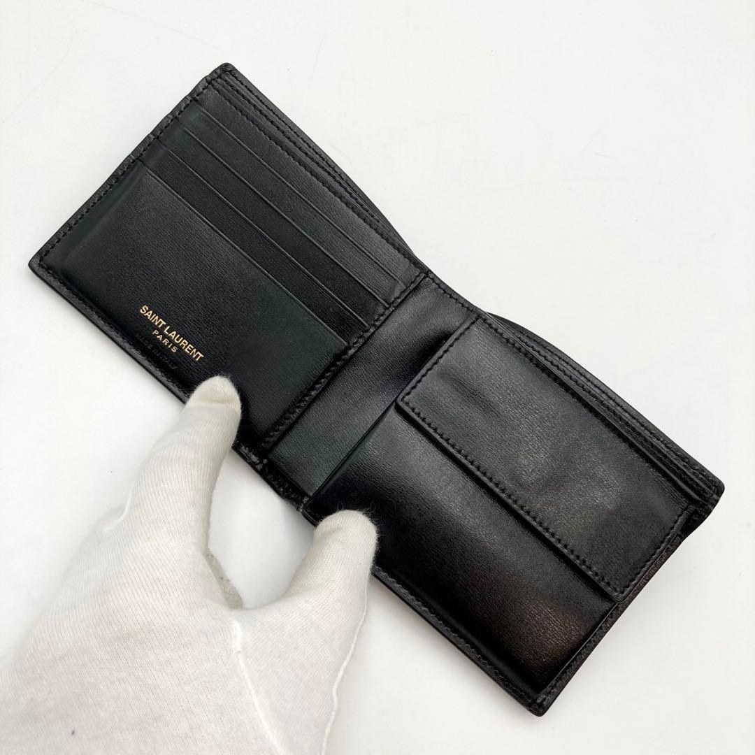 あす✨サンローランパリ タイニー カサンドラロゴ 二つ折り財布 黒 YSL