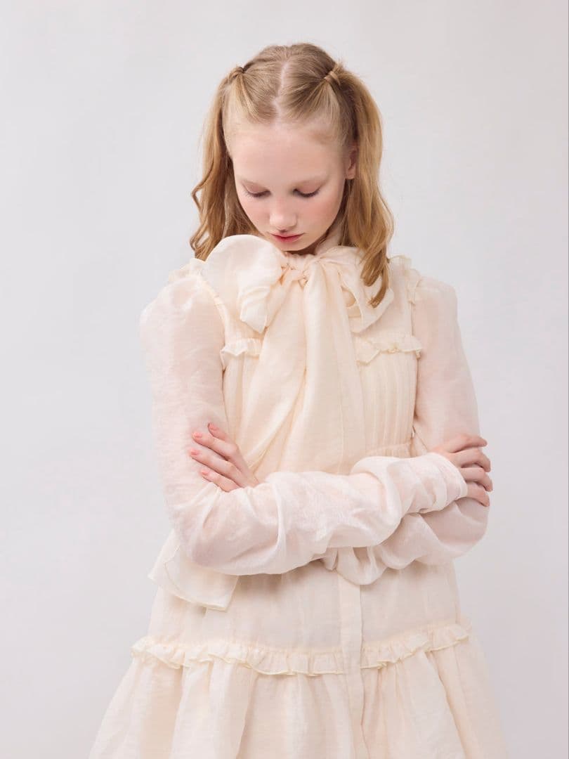 ワンピース Bell0414 Sheer ribbon frill one-piece