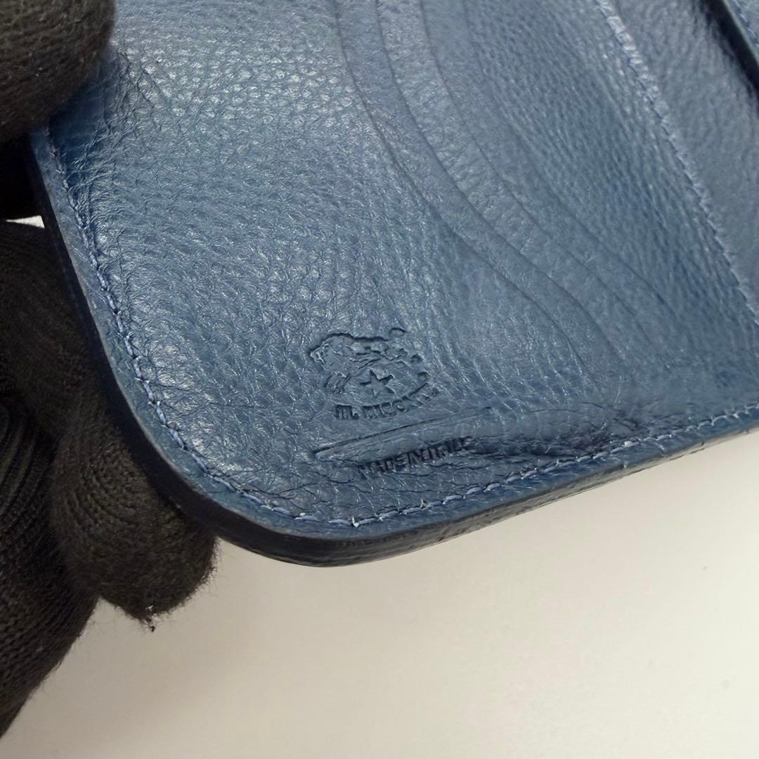 イルビゾンテ　折り財布　ゴールド金具　ロゴ刻印　レザー　ネイビー　イタリア製