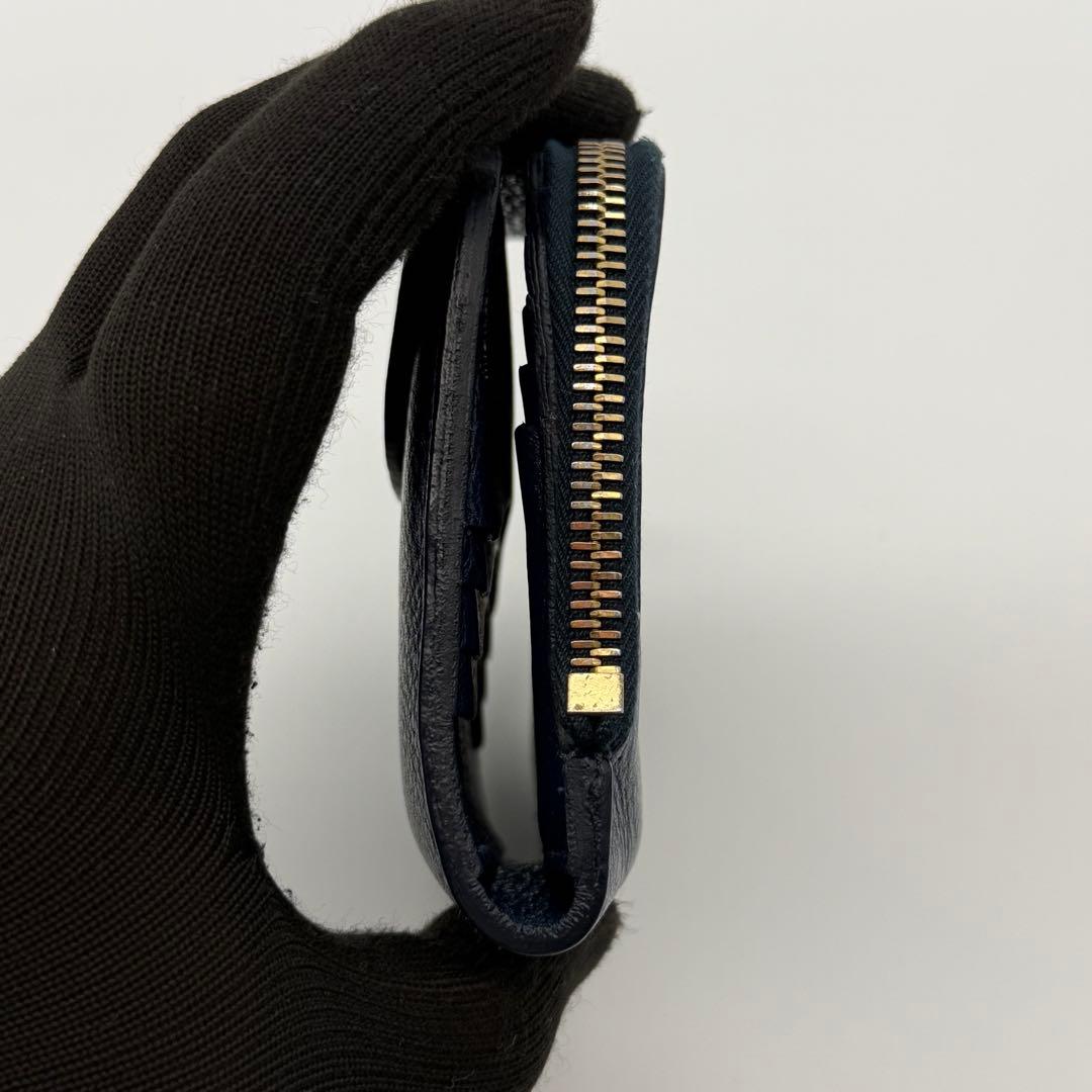 イルビゾンテ　折り財布　ゴールド金具　ロゴ刻印　レザー　ネイビー　イタリア製