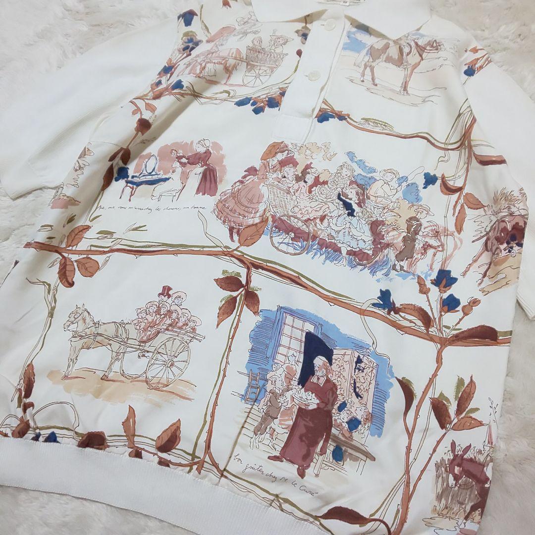 【極希少/仏製】HERMES ヴィンテージ シルク総柄 異素材コンビポロシャツ