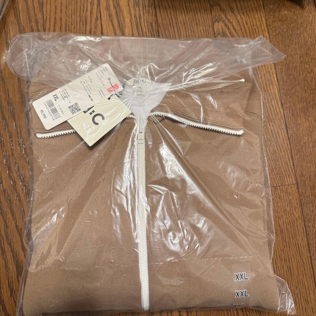 ユニクロC　ミラノリブフルジップカーディガン　XXL ベージュ　①