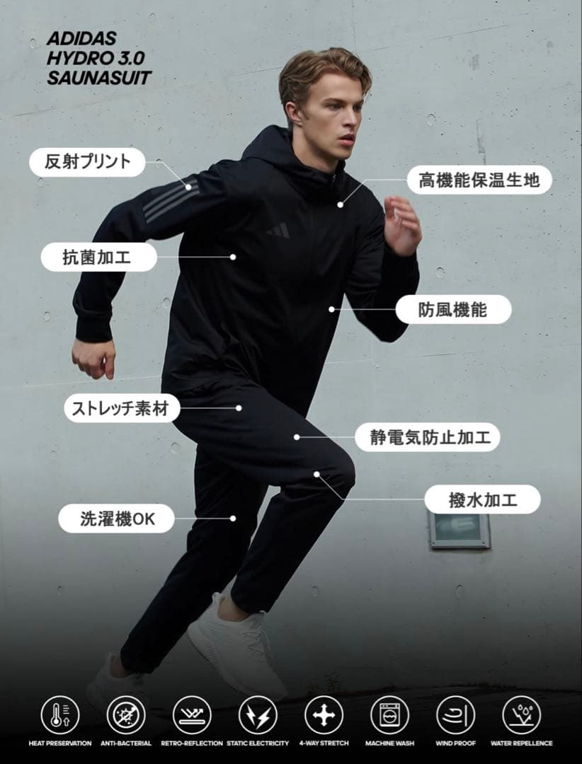 adidas ハイドロ HYDRO サウナスーツ 3.0 （上下セット） L
