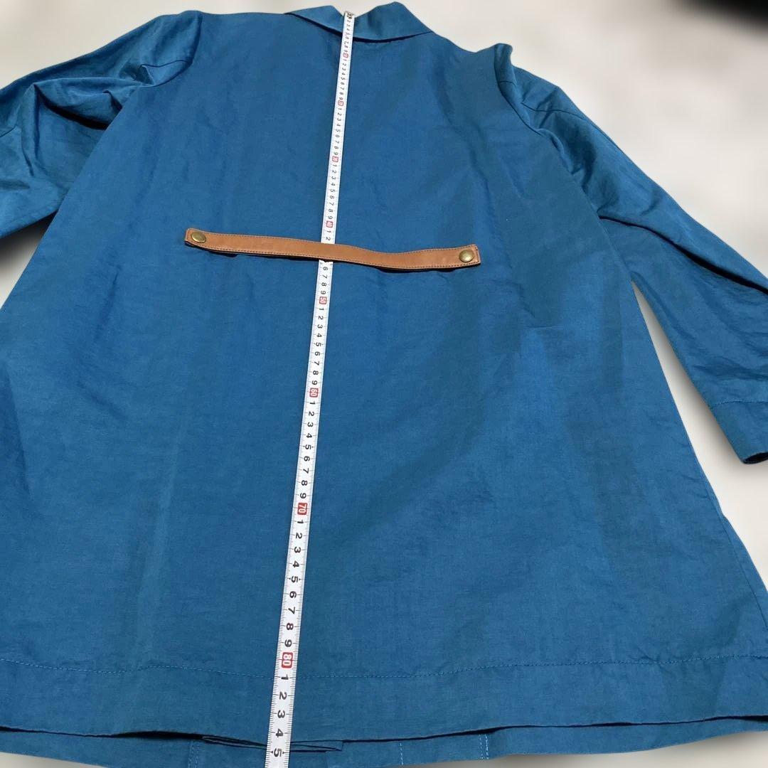 美品☆パラスパレス 麻綿 スプリングコート レザーベルト付ブルー系サイズ3（M）