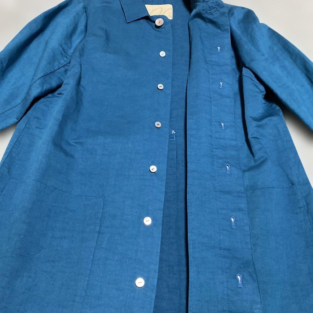 美品☆パラスパレス 麻綿 スプリングコート レザーベルト付ブルー系サイズ3（M）