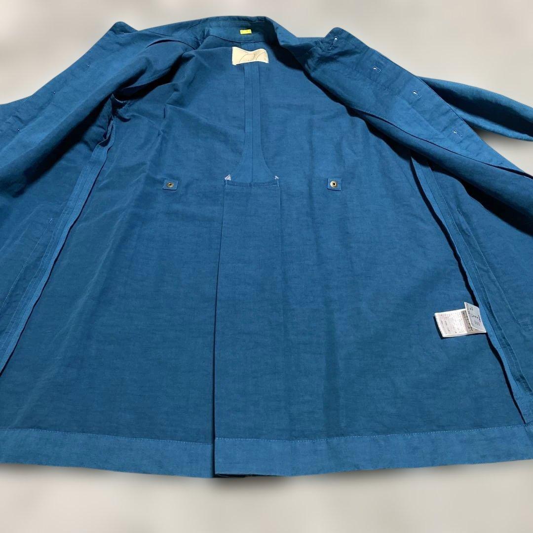 美品☆パラスパレス 麻綿 スプリングコート レザーベルト付ブルー系サイズ3（M）
