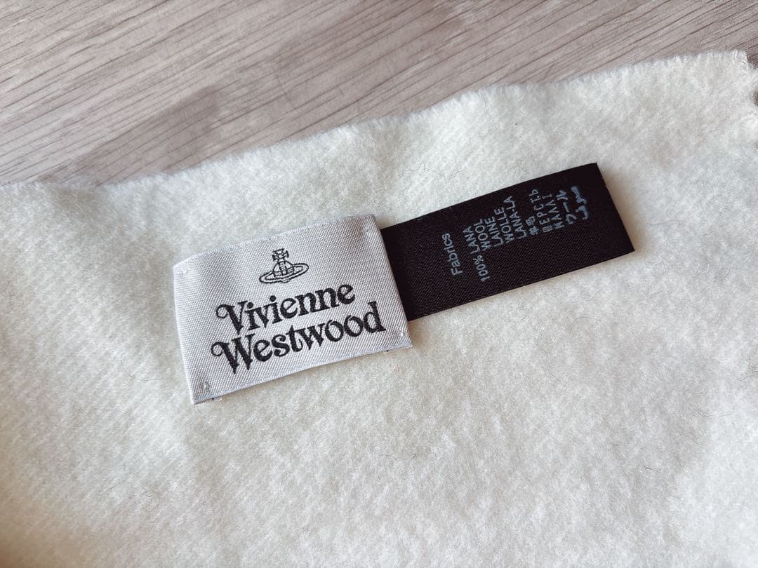 Vivienne Westwood ウールマフラー クリーム色 オーブ刺繍 白