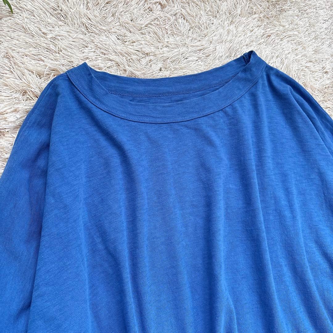 美品✨45R コットン ドルマンスリーブ ビッグ Tシャツ ロゴ刺繍 ブルー
