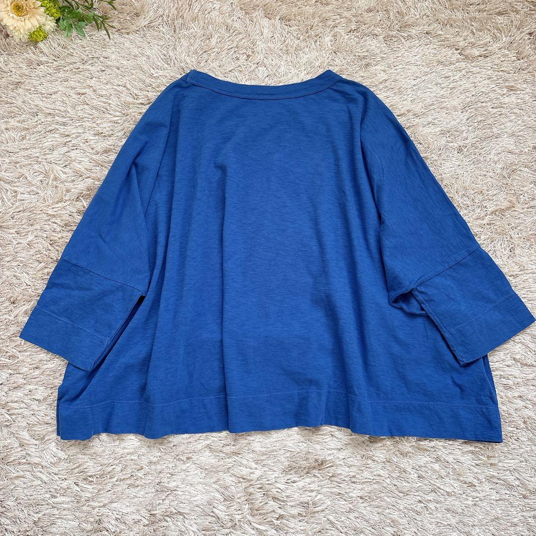美品✨45R コットン ドルマンスリーブ ビッグ Tシャツ ロゴ刺繍 ブルー