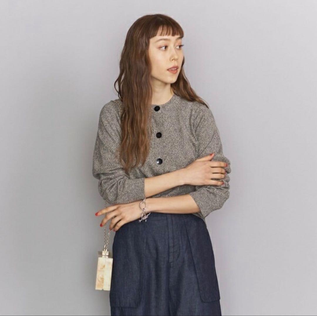 【新品】BEAUTY＆YOUTH コットンメランジクルーネックカーディガン