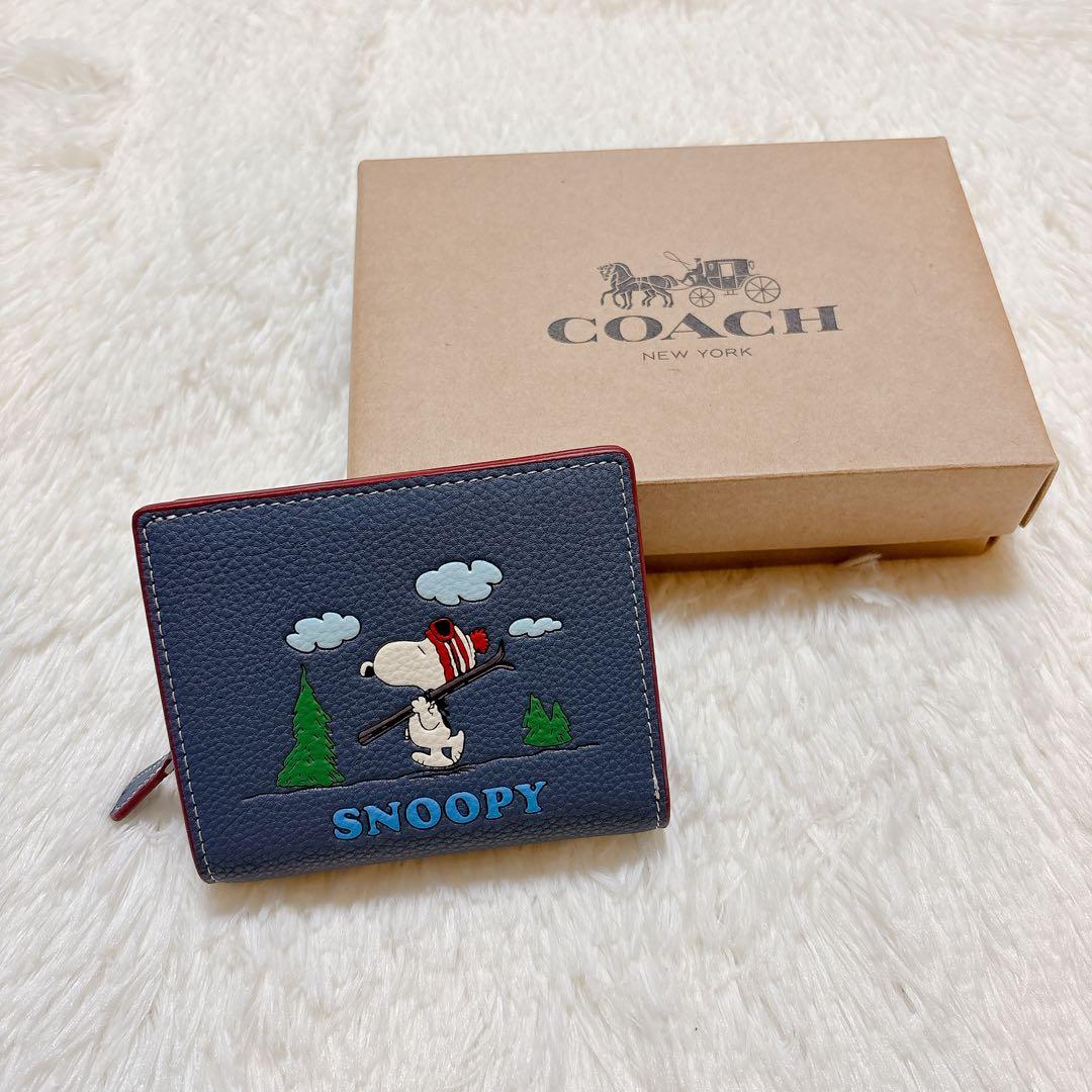 新品・付属品完備⭐️ コーチ スヌーピー 二つ折り財布 ピーナッツ コラボ 青