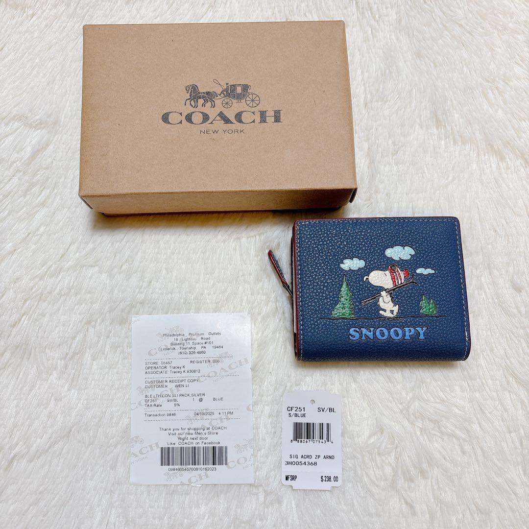 新品・付属品完備⭐️ コーチ スヌーピー 二つ折り財布 ピーナッツ コラボ 青